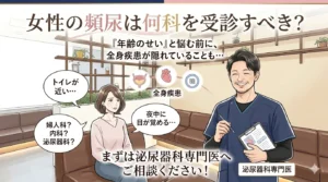 女性の頻尿は何科を受診すべき？｜泌尿器科・糖尿病内科・循環器内科との関係　アイキャッチ画像